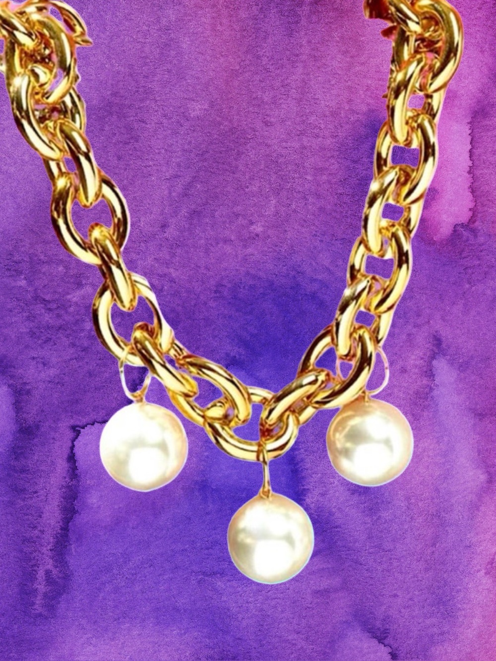 New Women’s Short Gold Tone Faux Pearl Charms Chunky Statement Necklace💜💜